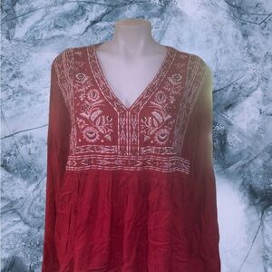 Embroidered Red Women's BOHO style blouse